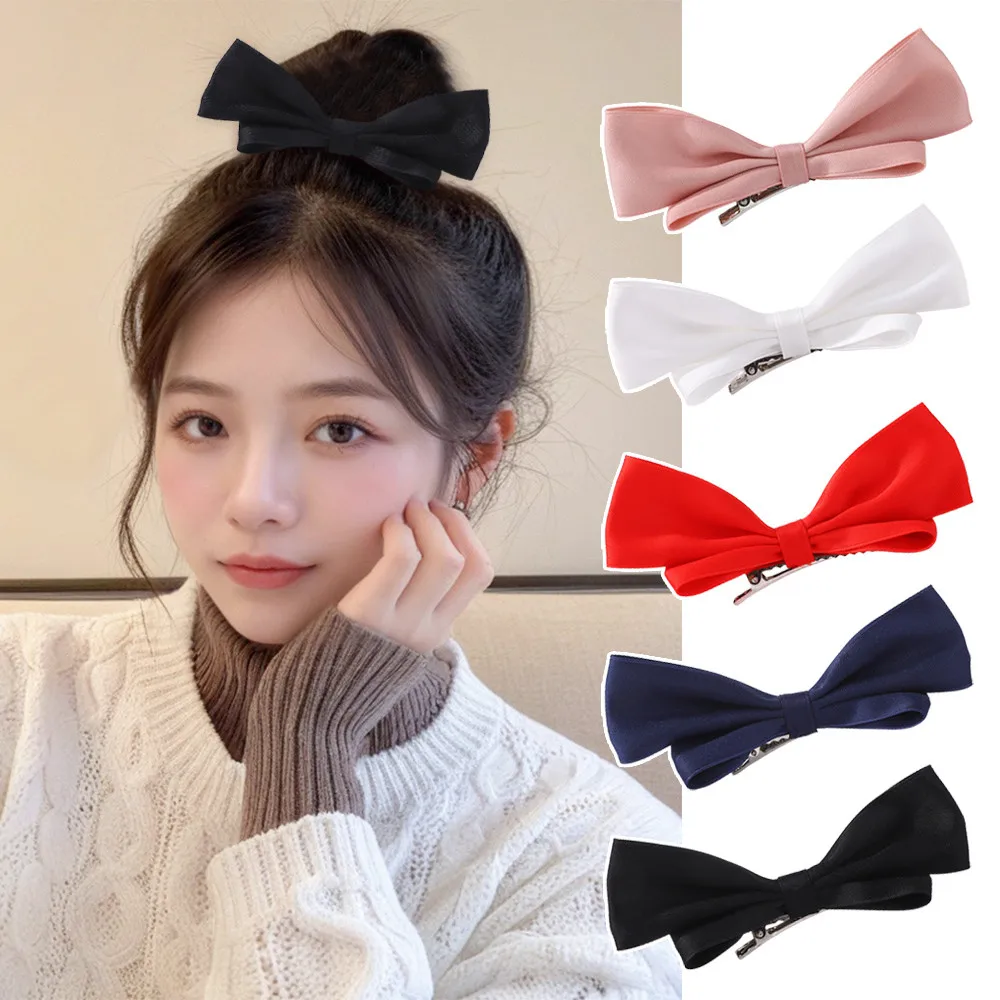 

2 шт., атласная заколка с бантом в корейском стиле, черно-белая лента, банты для волос, заколки для женщин и девочек, летние аксессуары для волос