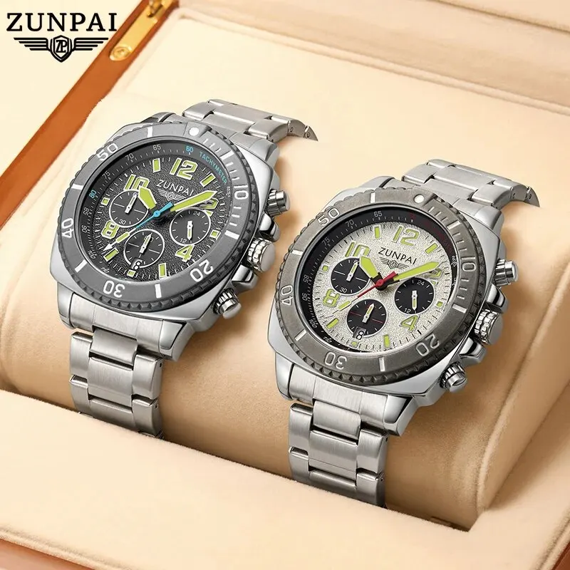 ZUNPAI Original Design Men's Watch Stainless Steel Top Brand Luxury Green Waterproof Sports Quartz Men's Relogio Masculino