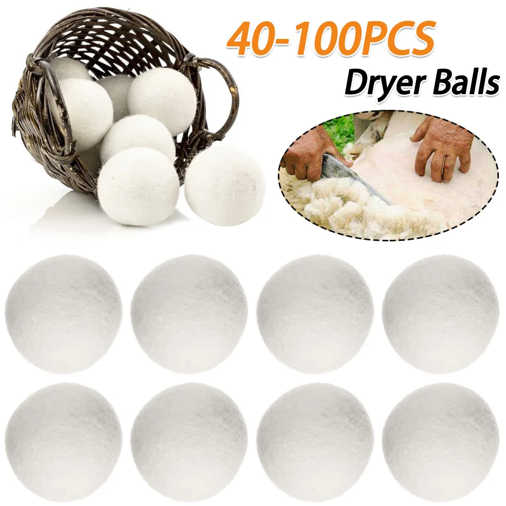 40-100pcs Laundry Balls Wrinkle Releasing Wool Pom-poms No Foam Natural Fabric Softener Handmade Deodorization Clothing Tools