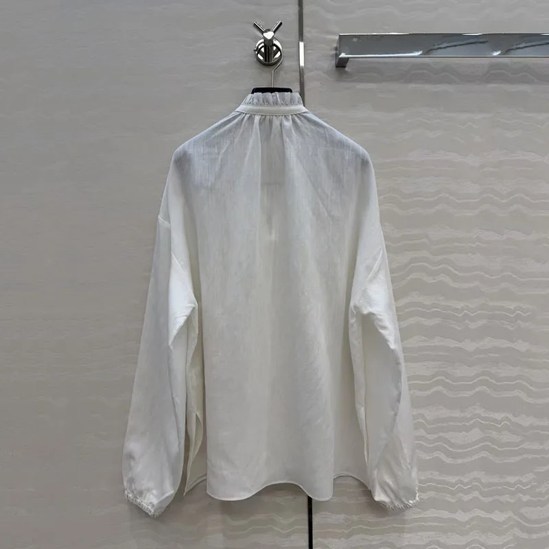 Women's Lace-Trimmed Linen Shirt, Relaxed-Fit Vacation-Style Top, High-Quality Long-Sleeve Shirt, 2026, New Arrival, Y2K