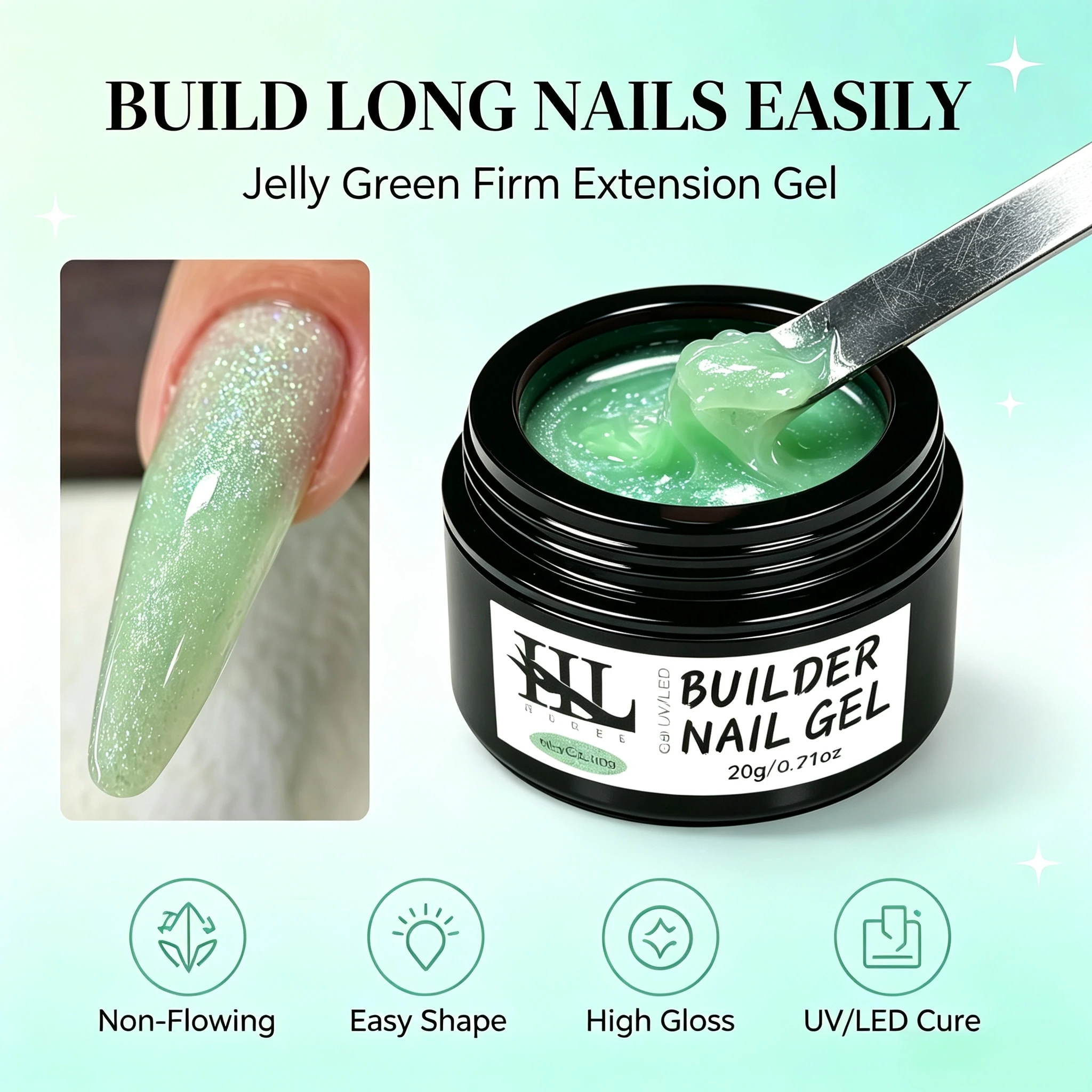 20g Glitter Mint Green Builder - Nail Extension Form recension och pris