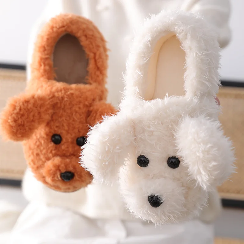 Kidmi Cute Dog Plush Fur Shoes For Women Winter Lovely Home Fluffy Slippers Female Indoor Warm Furry House Shoes With Animal