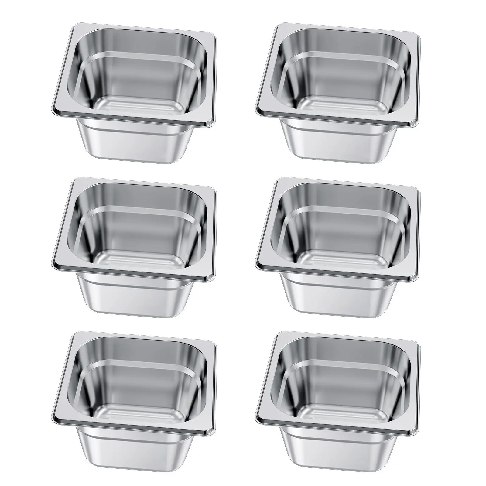 6 Pack Stainless Steam Hotel Pans, 1/6 Size Table Steam Pan, 4 Inch Deep, Anti Jam Restaurant Supplies Reusable Rustproof Catering Storage for Home, Party, Restaurant, Hotel, Buffet