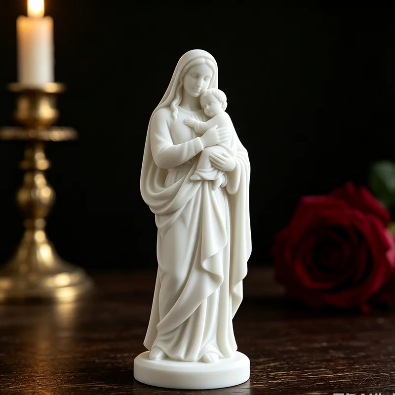 3D Printed Virgin Mary Holding Baby Jesus Figurine Religious Statue Sculpture Catholic Desktop Ornament Devotional Home Decor