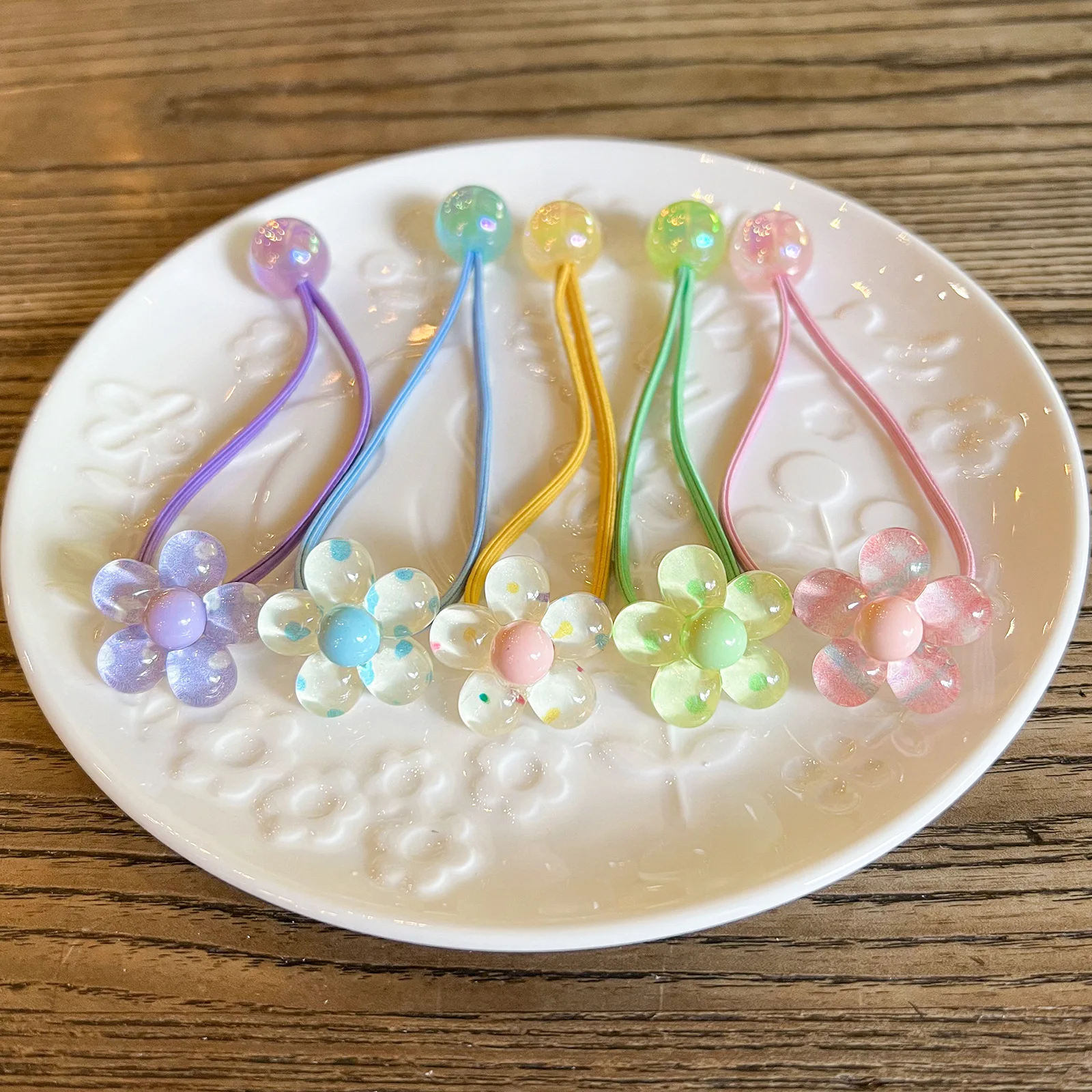 

Милые резинки для волос в горошек с цветами для детей, эластичные резинки для хвостиков с желеобразными бусинами для тонких волос