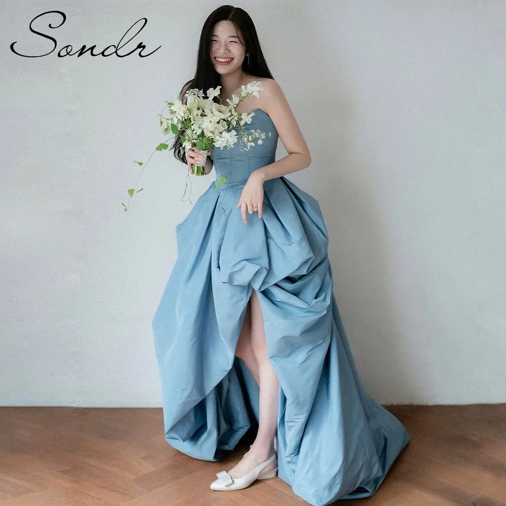 

Sondr Baby Blue Korean Evening Party Dresses Customized Strapless Puffly Taffeta Wedding Snap Dresses 2025 Prom Party Gown
