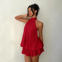 Women's Halter Neck Dress, Backless Tie-Front Chiffon Sheer Mini Skirt, Fashionable Sexy Y2K Vintage Cute Party Birthday Dress - Image 3