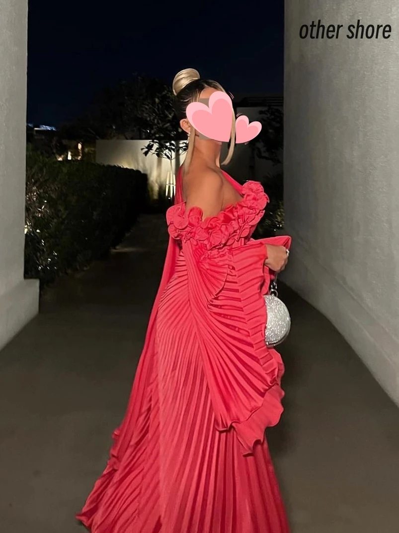 Other Shore Elegant Vintage Sweet Sexy Rose Red Ruffle One Shoulder Customize Formal Occasion Prom Dress Evening Party Gowns