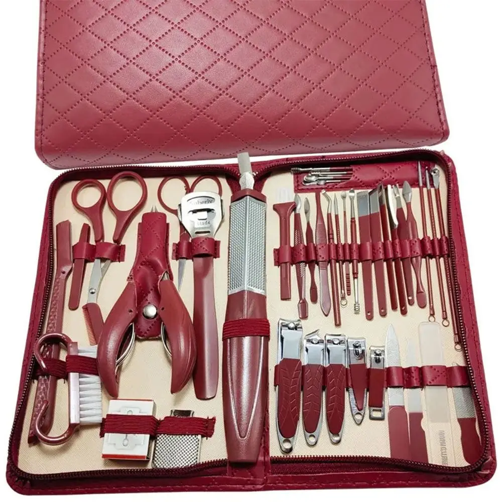 Set manicure in acciaio inossidabile da 42 pezzi con borsa in pelle con cerniera Kit per pedicure per toelettatura unghie dei piedi in acciaio inossidabile