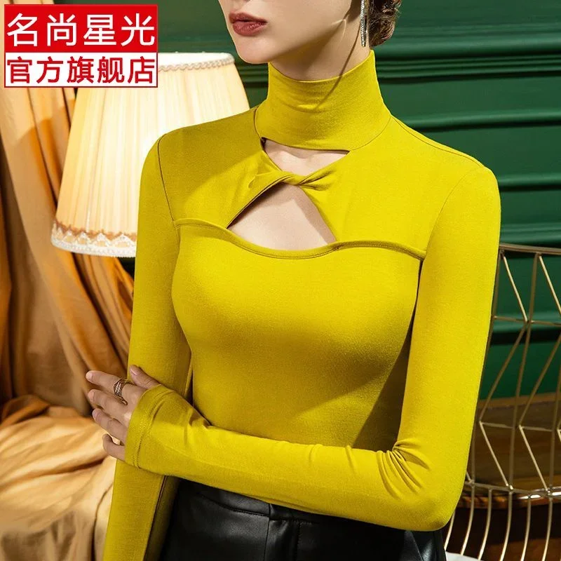 

Полая облегающая сексуальная модная рубашка весна-осень 202, новая весенняя рубашка с высоким воротником для женщин