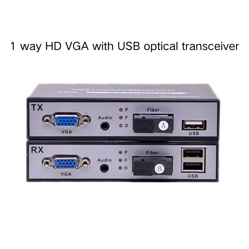 1 paio 1080P VGA su fibra ricetrasmettitore Extender 20KM VGA a fibra ottica convertitore con audio KVM USB