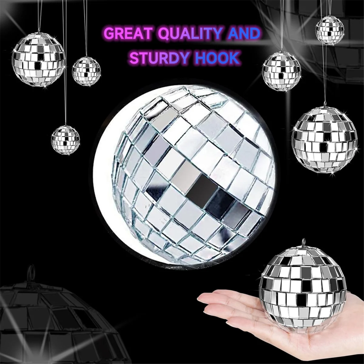 ABZV-24 palline da discoteca a specchio da appendere, decorazioni per palline da discoteca in vetro, decorazioni per feste da discoteca, per decorazioni per feste con corda