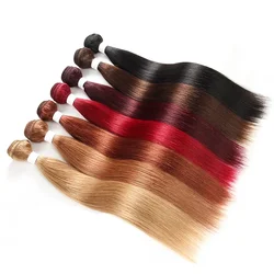 Brasiliano personalizza fasci di capelli lisci 1/3 pezzi bordeaux rosso biondo marrone Remy capelli umani tessitura fasci estensioni eleganza