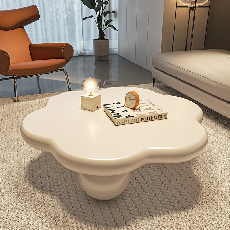 K*-Creamy Style Flower Coffee Table Irregular Modern Minimalist White Density Board Fiberboard Top Small
