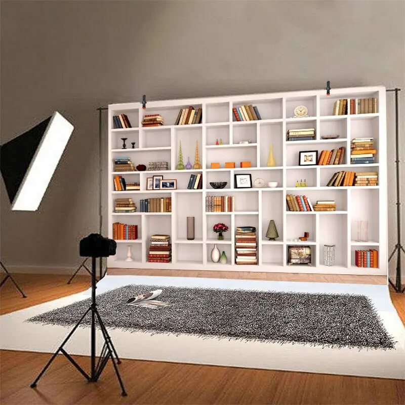 Witte Boekenplank Achtergrond Schoolbibliotheek Modern Kantoor Boekenkast Video Conferentie Decoratie Zoom Foto Achtergrond Banner