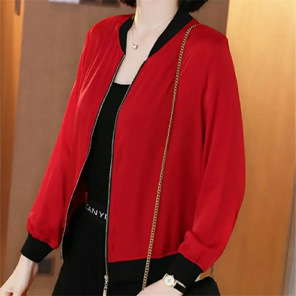 Oversized Solid Color Long Sleeve Jacket Women Summer Thin Coat Sun Protection Baseball Uniform Loose Versatile Cardigan Z978