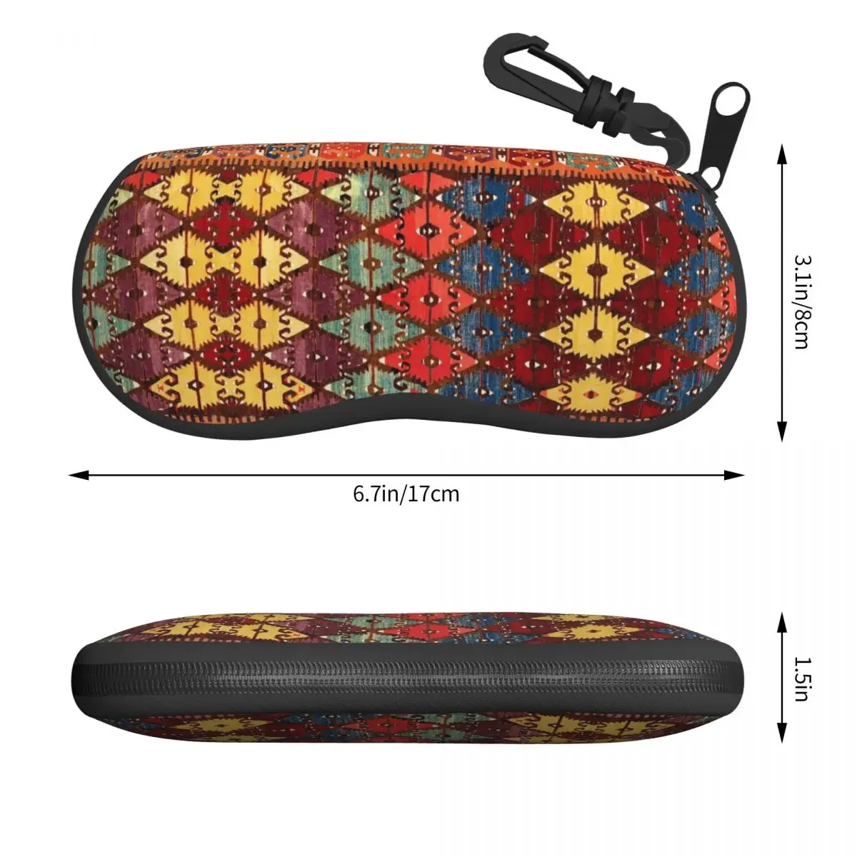 Aksaray Antique Turkish Kilim Sunglasses Case Neoprene Zipper Boho Bohemian Ethnic Persian Tribal Shell Eyeglass Case Box