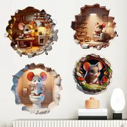 Cute Cartoon Mouse Hole Wall Sticker Living Room Wall Edge Home Decoration For Kids Bedroom Wallpaper Funny Rats Decals M890