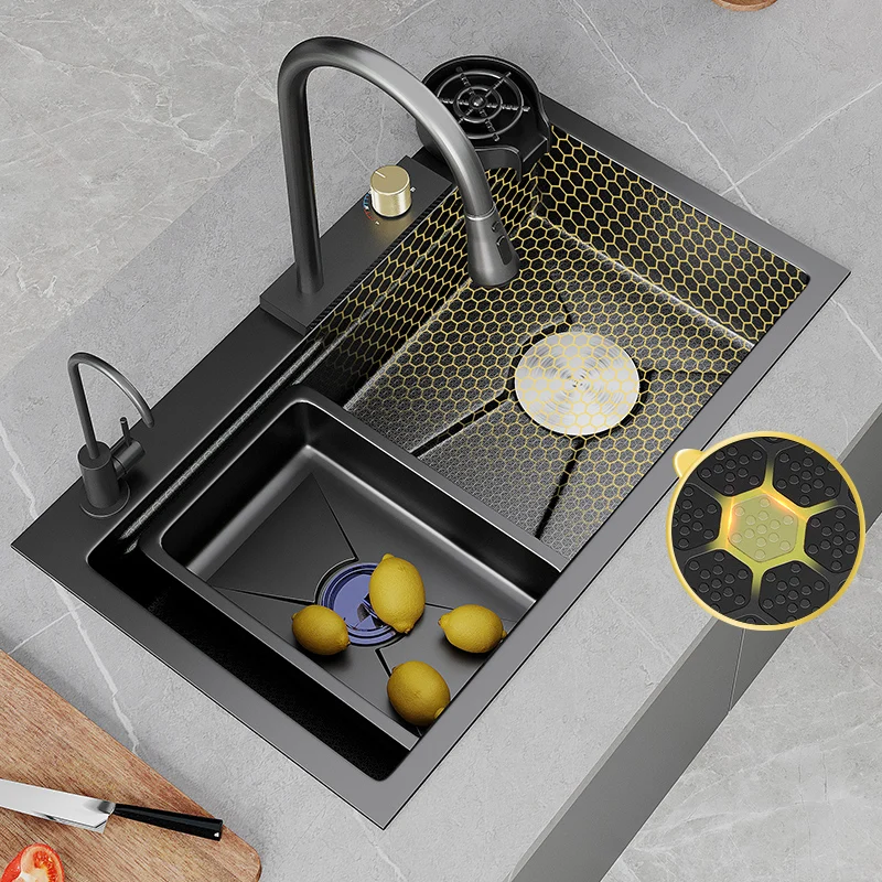 

Многофункциональная кухонная мойка с водопадом из нержавеющей стали, умная черная современная кухонная мойка