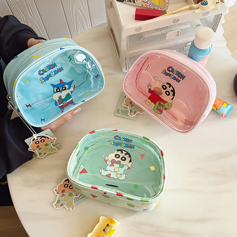 Tas Kosmetik Kartun Crayon Shin-Chan Tas Wanita Travel Tahan Air Transparan Kartun Tas Penyimpanan Multifungsi Hadiah Liburan