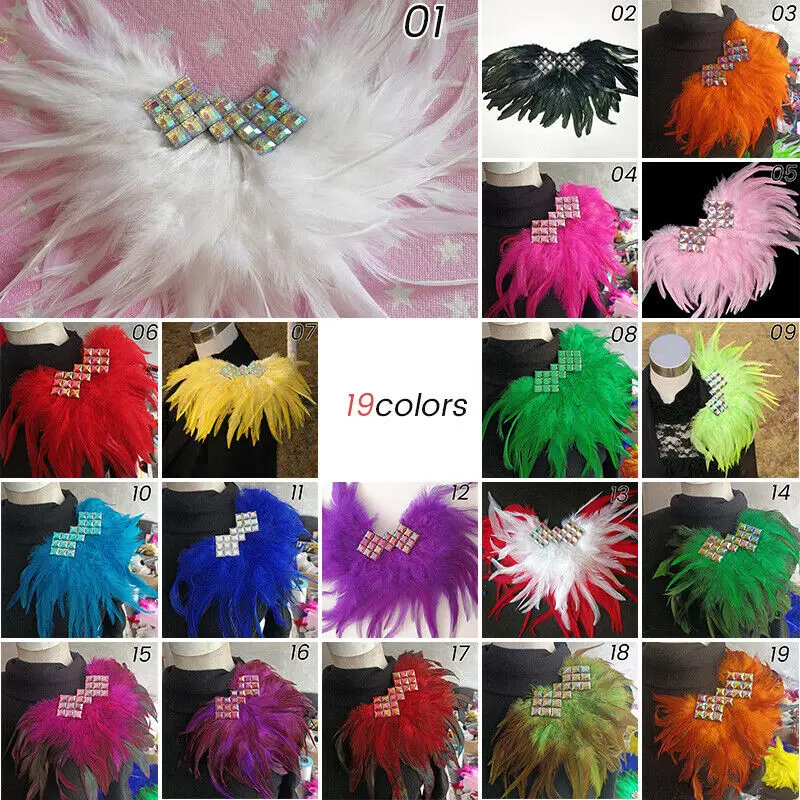 Feather Epaulet Brooch Retro Sequin Crystal Gradient Shoulder Board Stage Accessories Party Bar Feather Jewelry Shoulder Badges