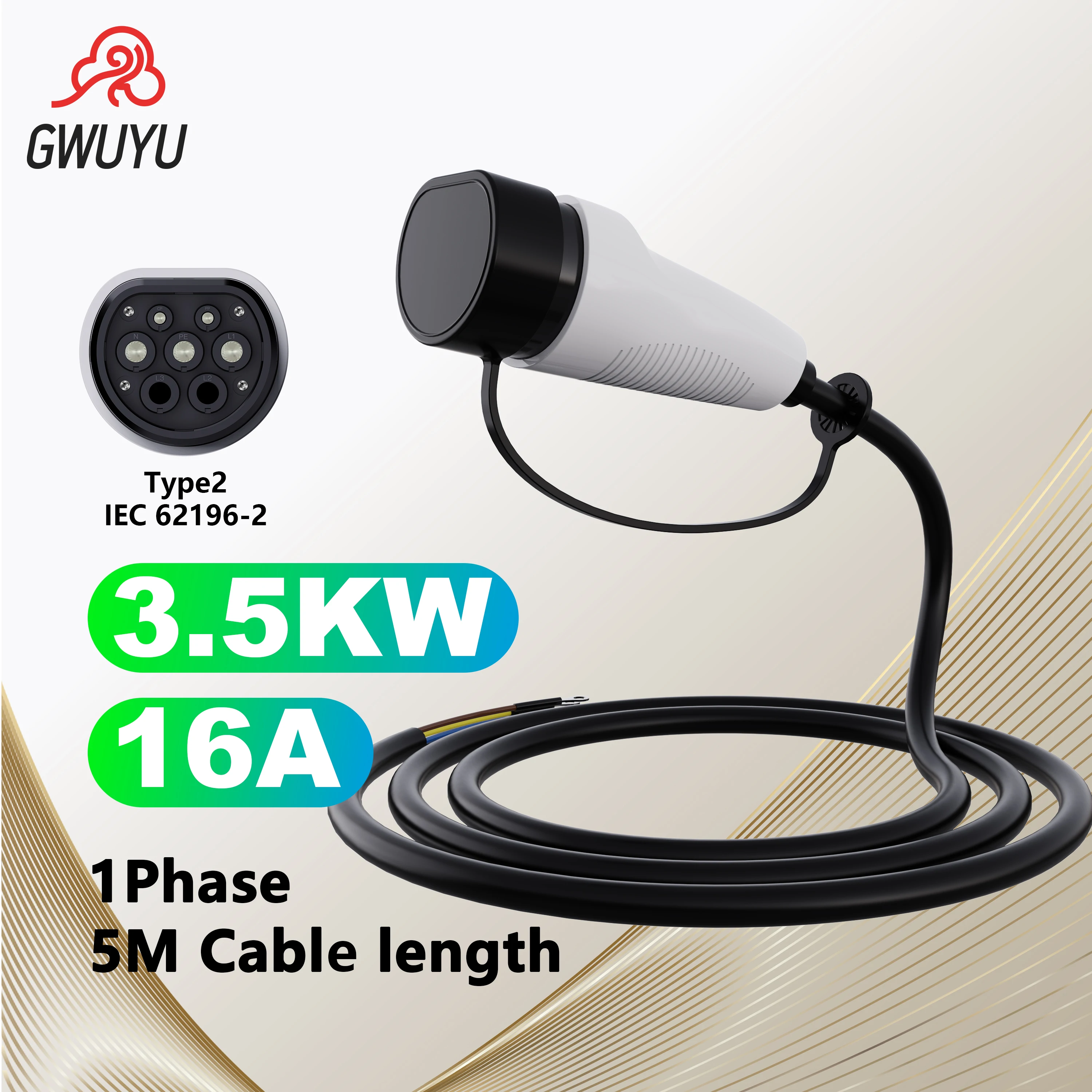 GWUYU O11 EV Charging Cable 5M AC Charging Type2 3.5KW 7KW 11KW 22KW 16A 32A 250V 480V for Electric Vehicle Car Charging Station