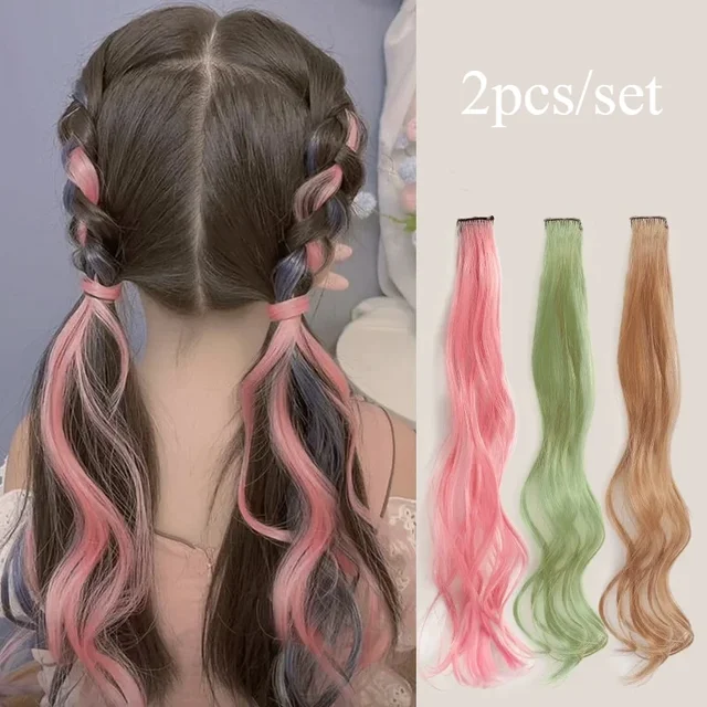 2szt/zestaw Sweet Kids Girl Wigs Hair Clip Cute Cool Candy Color Braid Wigs Hair Pin Hanging Ears Hair Dyeing Wig Headwear