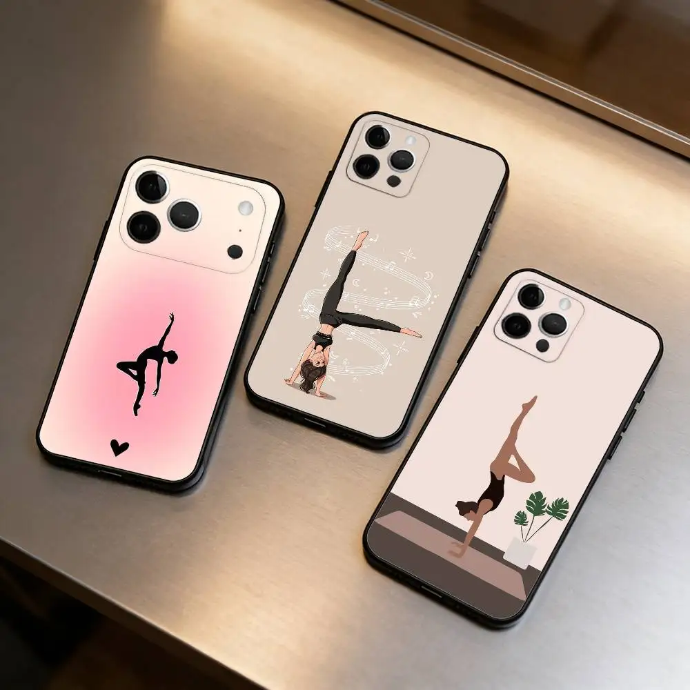 GYM Girl Gymnastic Soft Silicone Black Cover,Phone Case For iPhone 17,16,15,14,13,12,11 Plus,Pro Max,XS