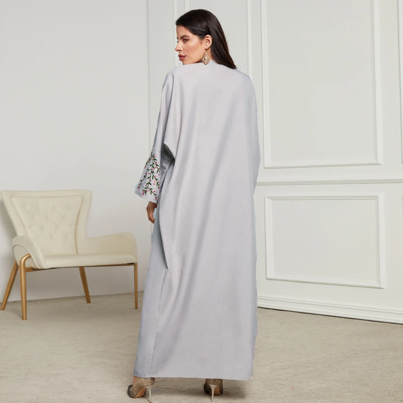 2024 New Khimar Embroidery Open Kimono Abaya Batwing Sleeve Muslim Women Hijab Ramadan Robe Moroccan Dubai Kaftan Islam Clothing