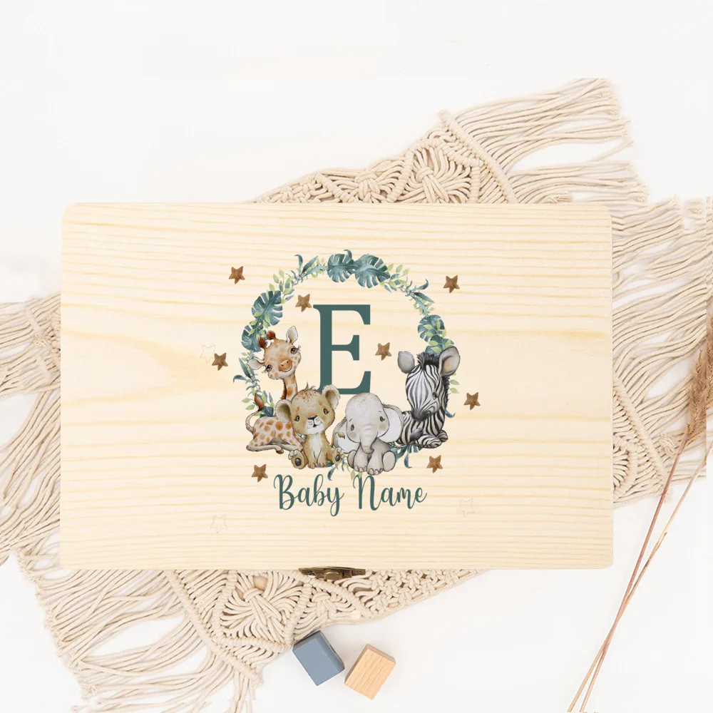 صندوق ذاكرة الطفل كهدية للولادة أو المعمودية صناديق تذكار خشبية مخصصة لحديثي الولادة مع علبة تواريخ الولادة