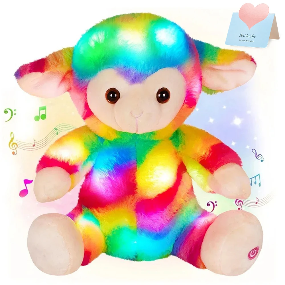 26cm Plüschtiere mit LED leuchtenden leuchtenden Regenbogens chaf Stofftiere Mädchen singen liegende Schaf puppen Spielzeug Geschenke für Mädchen