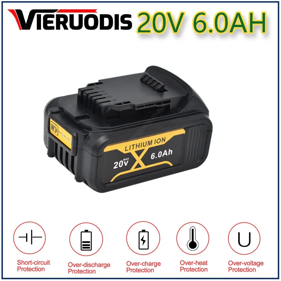 

100% Original For DeWalt 20V 6000mAh Rechargeable Power Tools Battery with LED Li-ion Replacement DCB205 DCB204-2 DCB206