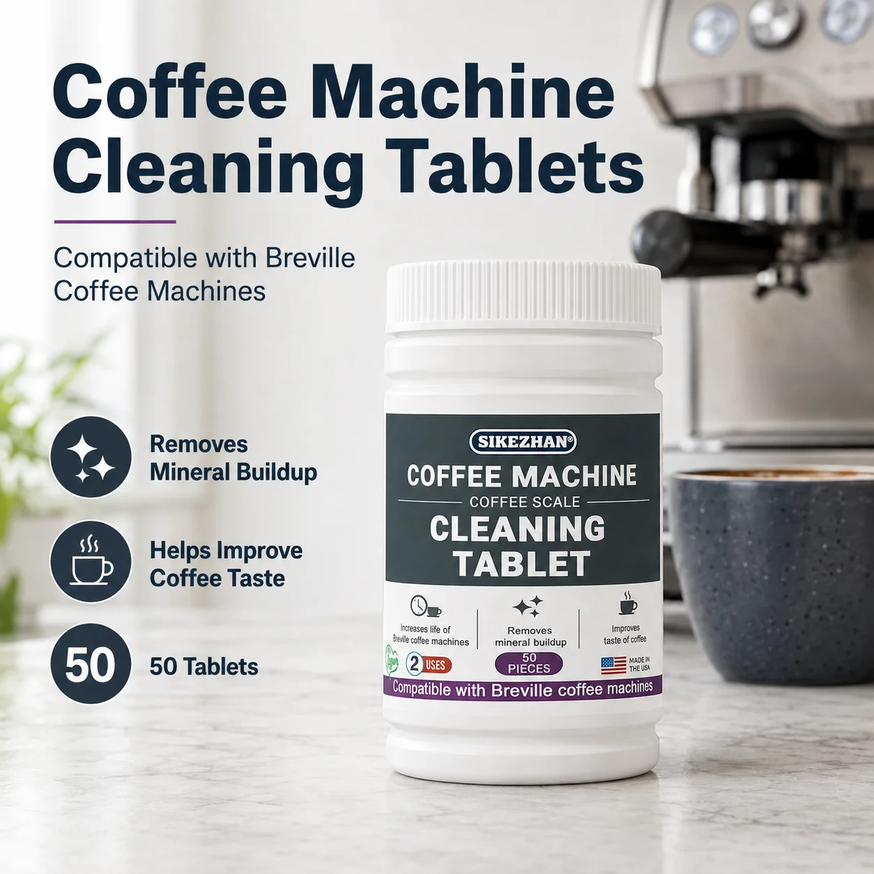 50 Pcs Coffee Machine Cleaning Tablets Espresso Descaler Pills Limescale Mineral Remover Breville Compatible Kitchen Accessories