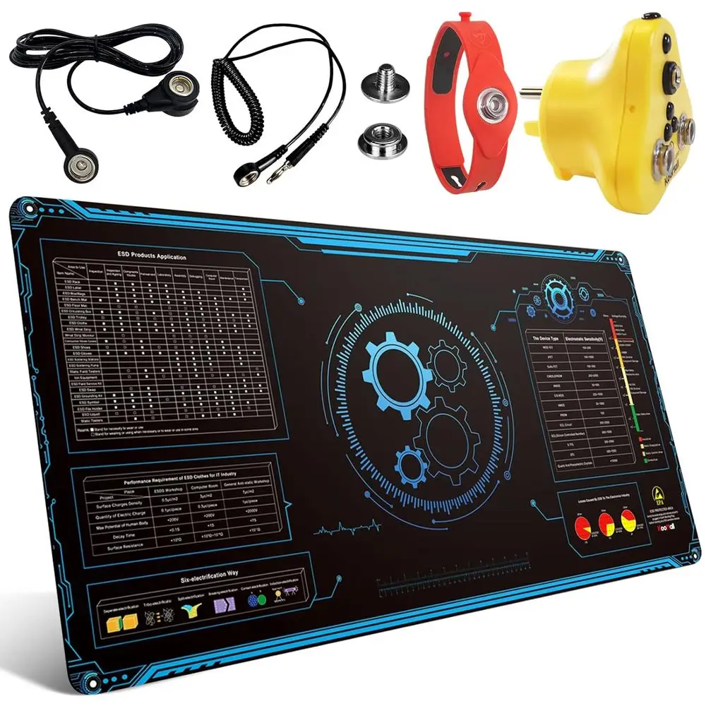 

Large 48x24 Inch Anti Static Mat, Soldering Rubber Mat or PC Building, ESD Sensitive Device Repair, Assembly Work, with ESD Grou