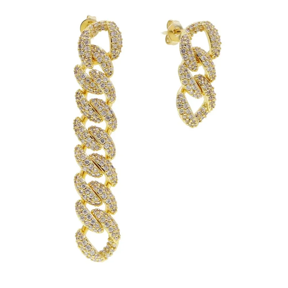 High Quality Classic Cuban Link Chain Drop Earring for Women Bling Iced Out Cubic Zirconia Earrings Jewelry
