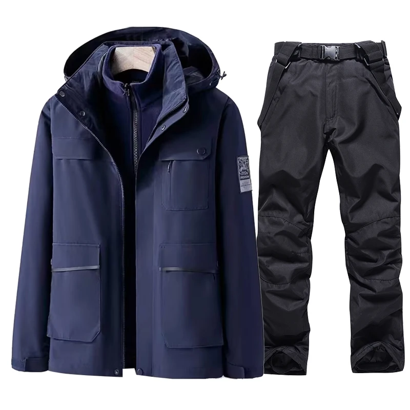 Terno de esqui dos homens inverno à prova dwaterproof água engrossar quente à prova de vento jaqueta de lã calças de neve ao ar livre snowboard wear conjunto masculino macacão de esqui