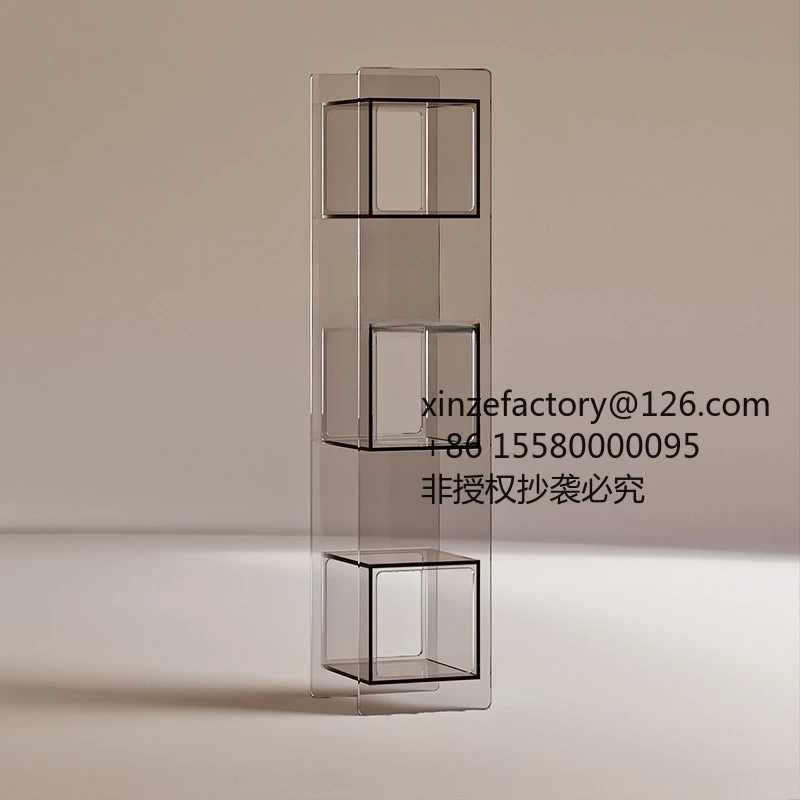

Customizable light luxury transparent bookcase, living room home multi-layer simple solid wood floor shelf, integrated small boo