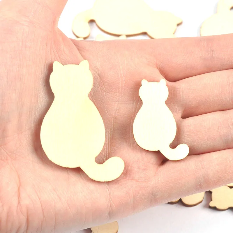 50 pz a forma di gatto pezzi di legno naturale Scrapbooking abbellimenti decorazioni per la casa legno artigianato fai da te regali 33 x5