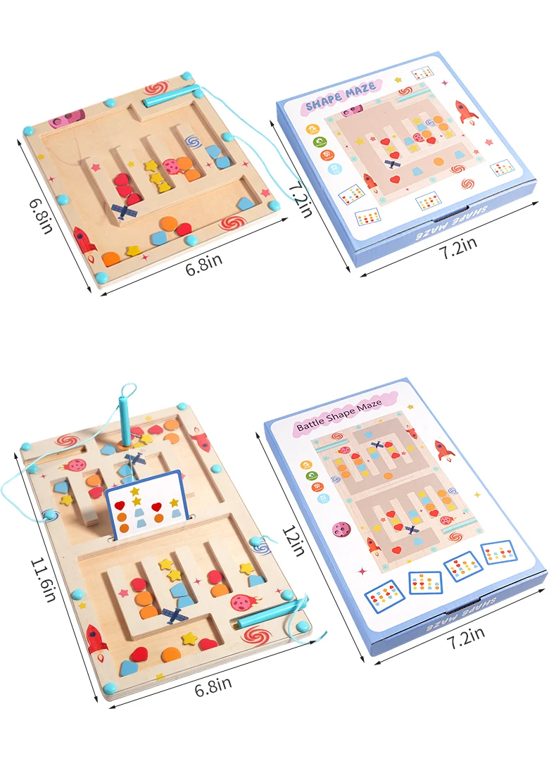 Drewniany kształt koloru labirynt magnetyczny sortowanie magnetyczne tablica podróżna Puzzle Montessori zabawka edukacyjna nauka dla wieku 3+ mała motoryka