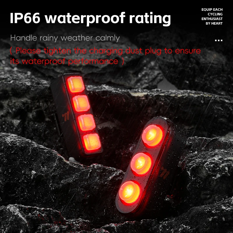 WEST BIKING Fietsachterlicht IP66 Intelligente waterdichte LED-waarschuwing Opladen Achterlicht Fietsen Remlichten Fietsaccessoires