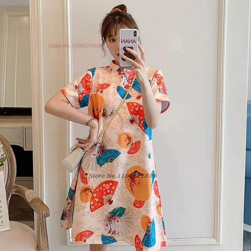

2025 chinese vintage dress national flower print sweet cheongsam improved qipao fairy dress oriental banquet evening dress qipao