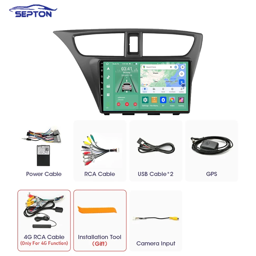 SEPTON Car Multimedia Radio Player for Honda CIVIC Hatchback 2012 -2017 Android 2Din CarPlay Navi Stereo GPS 8core QLED 4G NET