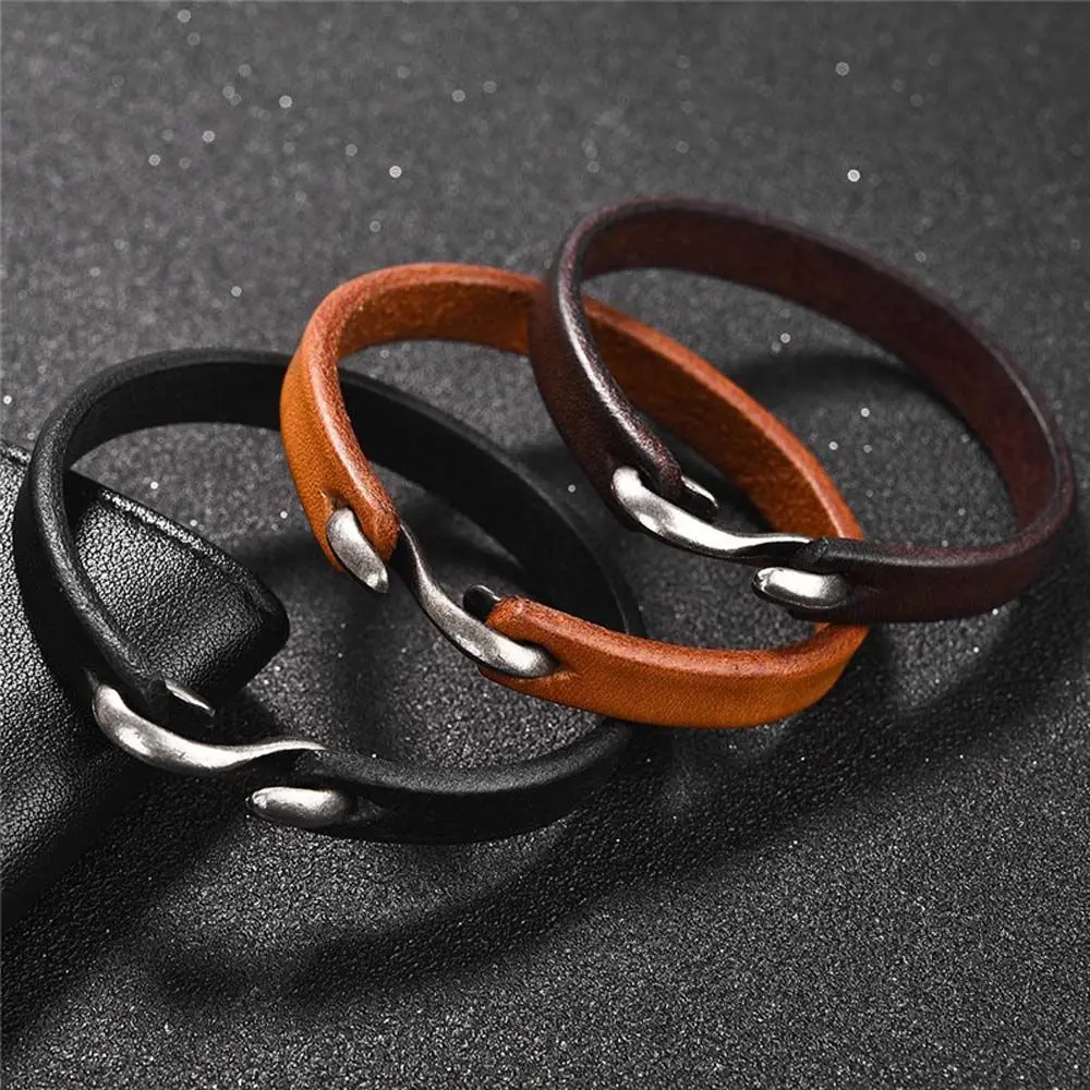 Brown Black Color Vintage Gift For Men Women Boyfriend Trendy Jewelry Simple Wristband Leather Hook Bracelet Bangles Bracelets