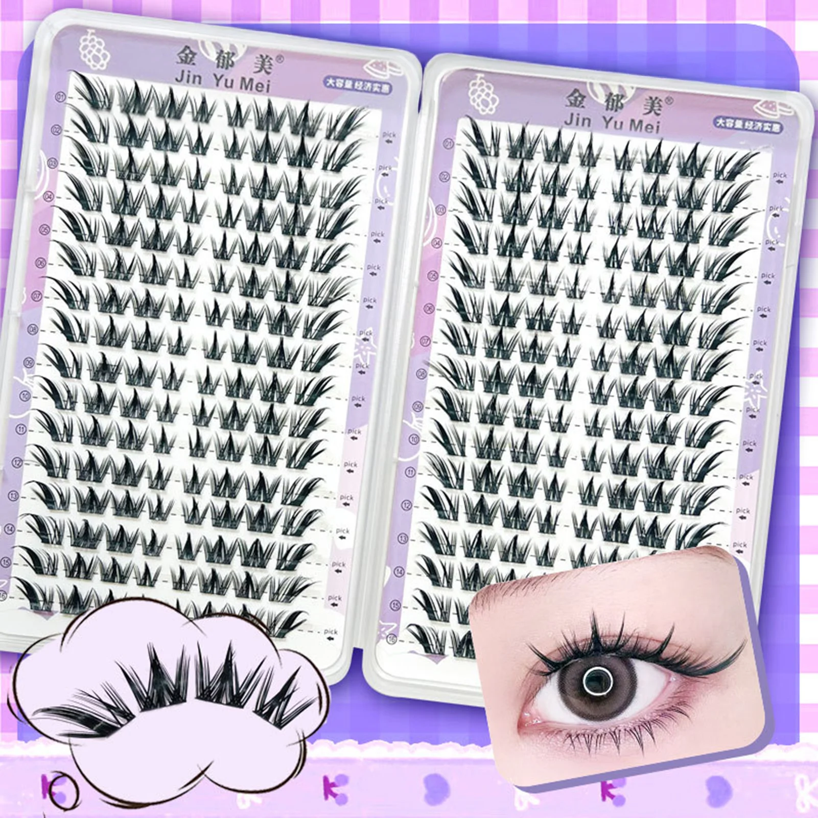 32-reihige Füchse mit großer Kapazität, künstliche Wimpernverlängerung, flauschige Fee, falsche Wimpern, Segmentierung, Comic-Wimperncluster für den täglichen Gebrauch