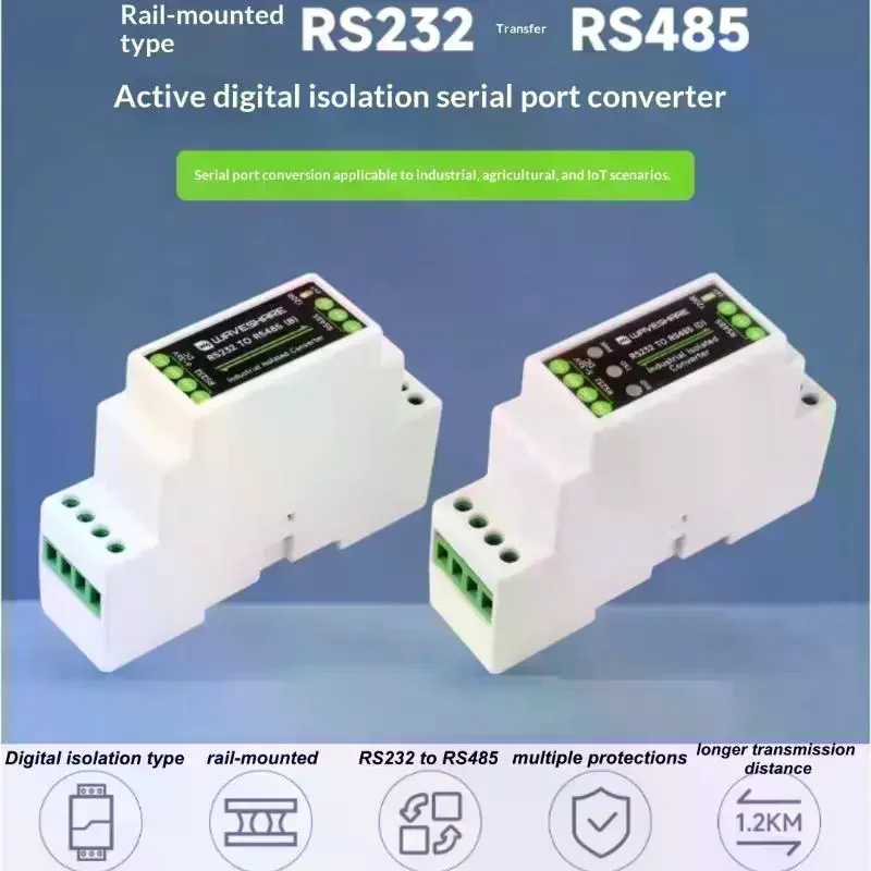 1 Set Isolated Protection Industrial RS232 To RS485 Converter Optional LED Indicator For Industrial Automation