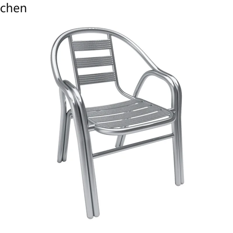 LXC Stainless Steel Chair with Backrest Outdoor Chair Simple Armrest Metal Dining Chair