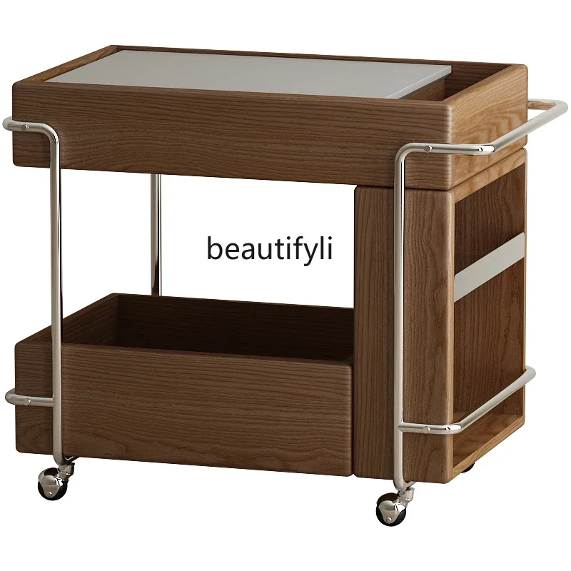 

Mobile Solid Wood with Wheels Trolley Instead of Living Room Coffee Table Bookshelf Adjustable Sofa Side Table Table