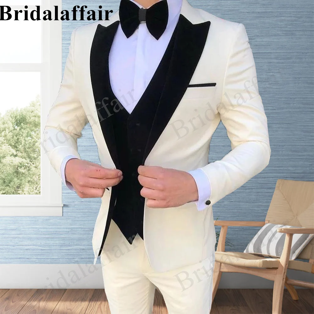 

Bridalaffair Mens Suits Tailor Made Creamy White Suit Single Breasted Men Elegant Wedding Tuxedo 3pcs Blazer Jacket Pant Vest