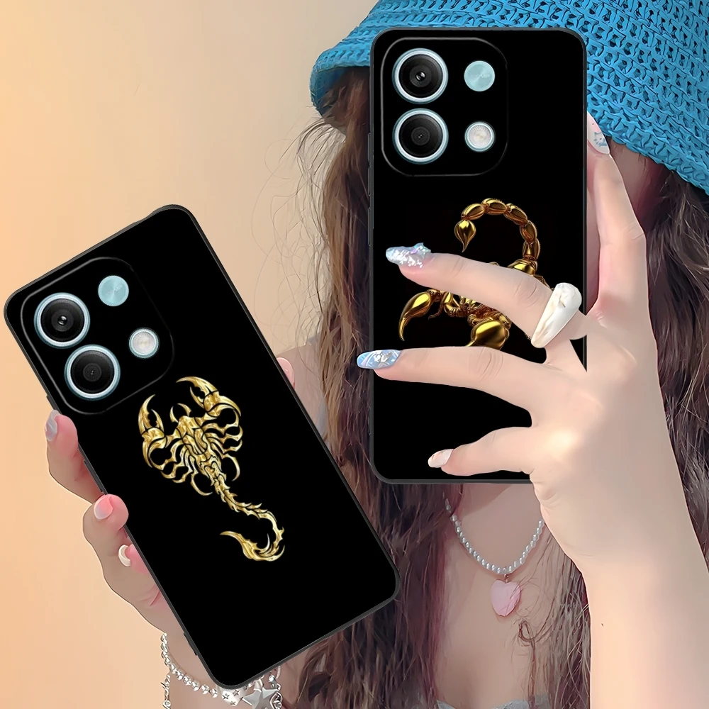 Colored Golden Scorpio Mobile Cell Phone Case for Xiaomi Redmi 14 13 13C 12 12C 10 10C A1 A2 A3 Plus 5G Black Phone Cover Shell