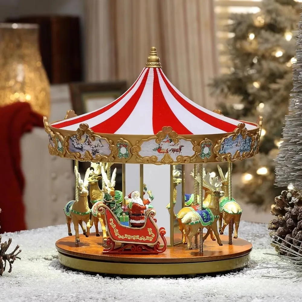 

Very Merry Carousel Musical Animated Indoor Christmas Decoration, 12 Inch, Red